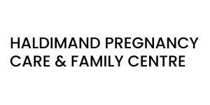 Text reading "Haldimand Pregnancy Care & Family Centre" on a white background.