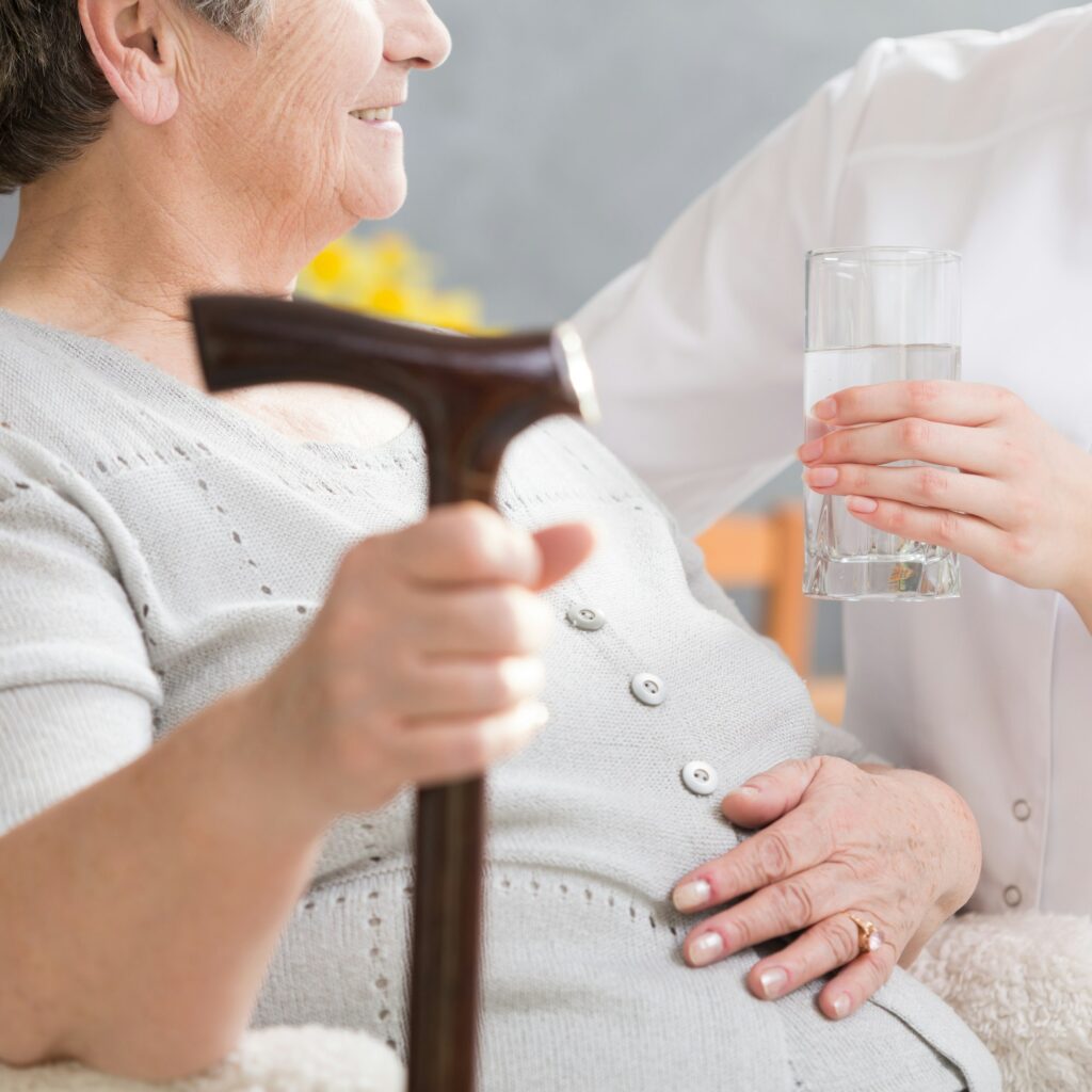 Elderly disabled woman and carer