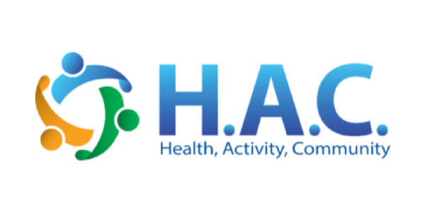 A logo featuring three interlocking abstract human figures in blue, green, and yellow. Next to them are the letters "H.A.C." in blue, with the words "Health, Activity, Community" written below.